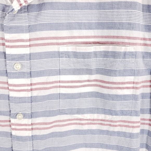 Chaps Shirt Mens 2XB Red White Blue Striped Short Sleeve Chambray Button Down - Picture 4 of 9